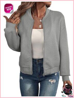 Women's Lightweight Bomber Jacket Zip Up Stand Collar Casual Coat